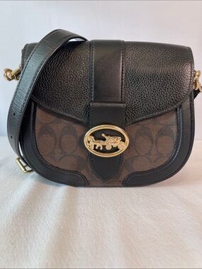 Coach Georgie Saddle Bag C2806 Signature Canvas Crossbody Black